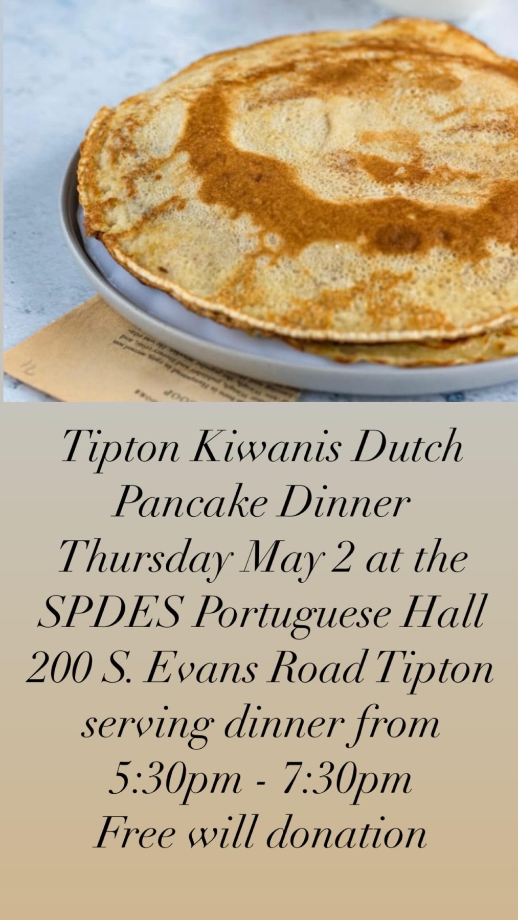 Tipton Kiwanis Dutch Pancake Dinner